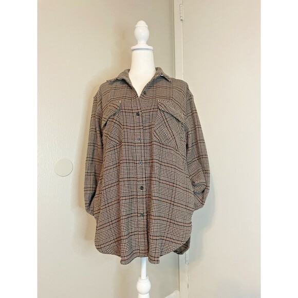 Abercrombie & Fitch Plaid Jacket Shacket Women sz M Oversize Long Sleeve Button - Picture 6 of 13